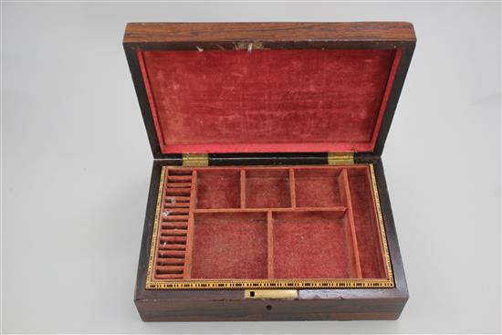 A Tunbridgeware rosewood Prince of Wales mosaic jewellery box, 9in.
